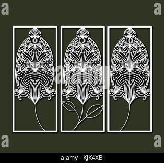 Le découpage au laser des cadres rectangulaires avec des formes de plumes en arrière-plan couleur olive Illustration de Vecteur