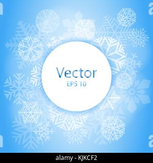 Lumière bleue résumé châssis circulaire avec des flocons de neige. cadre de Noël sur la neige fond avec espace pour texte. vector illustration Illustration de Vecteur