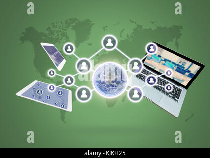 Réseau social avec la technologie concevoir à l'arrière-plan du monde, les éléments de cette image fournie par la NASA, business network concept Banque D'Images