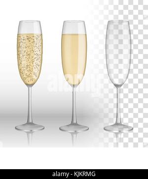 Plein et vide le verre de champagne et vin blanc isolé sur un fond transparent. vecteur verre. vacances joyeux noël et bonne fête du nouvel an concept. vector illustration Illustration de Vecteur