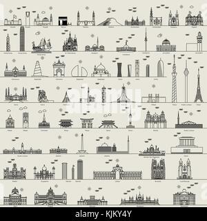 Ligne vectorielle world capital city collection Illustration de Vecteur