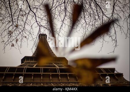 Tour Eiffel - 24/11/2012 - - Tour Eiffel - automne couleur au pied de la Tour Eiffel à Paris - Sylvain Leser / le Pictorium Banque D'Images