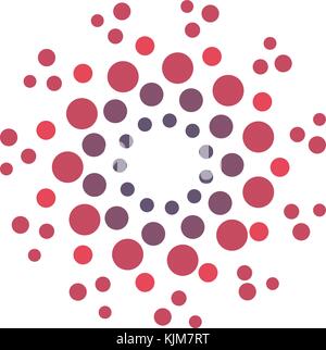 Résumé ronde logo vector à partir de cercles. petit et grand cercle en forme de fleur sont disposées circulairement. logotype laboratoire de chimie modèle concept. Illustration de Vecteur