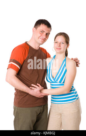 Close up portrait of Happy Couple isolated on white Banque D'Images