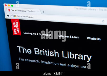 Londres, Royaume-Uni - 17 NOVEMBRE 2017 : La page d'accueil du site web officiel de la British Library, le 17 novembre 2017. Banque D'Images