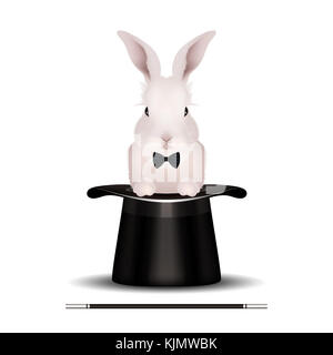 Lapin de Pâques lapin en chapeau magique - Isolé sur fond blanc - wand et carter Banque D'Images