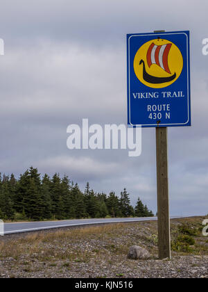 Panneau routier, l'autoroute 430, la Viking Trail, Terre-Neuve, Canada. Banque D'Images