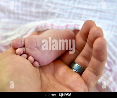 Bébé nouveau-né les pieds avec de mignons petits orteils Banque D'Images
