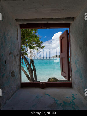 1680's Voir historique de Cinnamon Bay, St John, US Virgin Islands National Park Banque D'Images