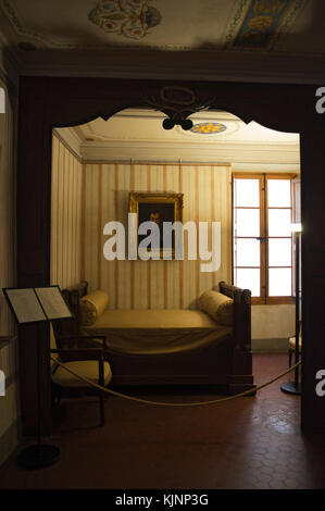 Maison Bonaparte ajaccio : musée national, vue de l'alcôve, la chambre à coucher utilisée par le général Bonaparte en 1799, au retour de la campagne en Egypte Banque D'Images