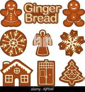 Le pain d'épice de noël lumineux colorés de cookie. Illustration de Vecteur