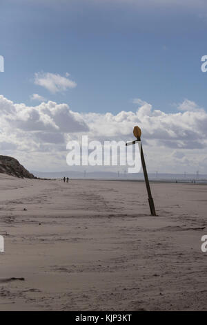Formby point sign post on beach Banque D'Images