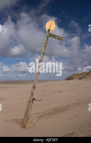 Formby point sign post on beach Banque D'Images