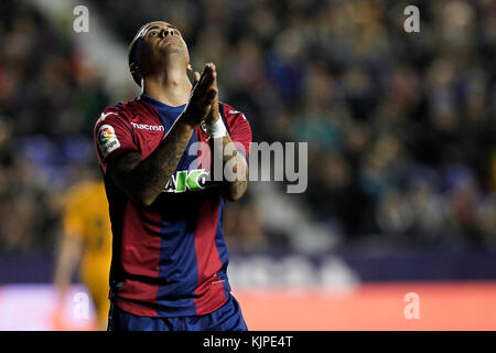 Valence, Espagne. 25Th nov, 2017. alexander mesa, nano de levante ud au cours de l'espagnol la liga match entre levante ud vs at. de Madrid au stade ciutat de Valencia le 25 novembre 2017. crédit : gtres información más comuniación sur ligne, s.l./Alamy live news Banque D'Images