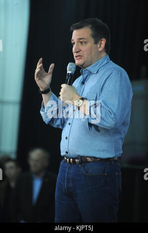 IOWA CITY, IA - 31 JANVIER : le candidat républicain à la présidence Ted Cruz parle lors d'une campagne au Johnson County Fairgrounds le 31 janvier 2016 à Iowa City, Iowa. Cruz fait campagne dans l'ensemble de l'État à la veille des caucuses de l'Iowa. Personnes: Ted Cruz Banque D'Images