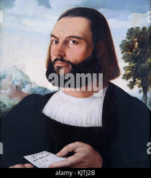 Portrait d'un homme tenant une lettre (1521). Par le peintre néerlandais Jan van Scorel. (1495-1562) Banque D'Images