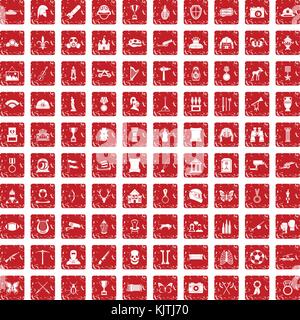 Musée 100 icons set rouge grunge Illustration de Vecteur