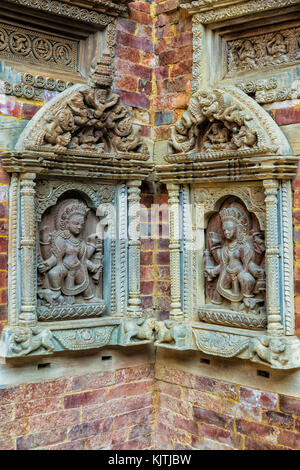 Mul chowk, courtyard wall statues sculptées, Hanuman Dhoka palais royal, Patan Durbar Square, site du patrimoine mondial de l'UNESCO, la vallée de Katmandou, Lalitpur, pen Banque D'Images