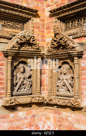 Mul chowk, courtyard wall statues sculptées, Hanuman Dhoka palais royal, Patan Durbar Square, site du patrimoine mondial de l'UNESCO, la vallée de Katmandou, Lalitpur, pen Banque D'Images