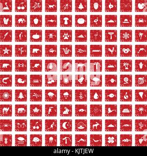 Nature 100 icons set rouge grunge Illustration de Vecteur