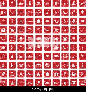 Banquet 100 icons set rouge grunge Illustration de Vecteur