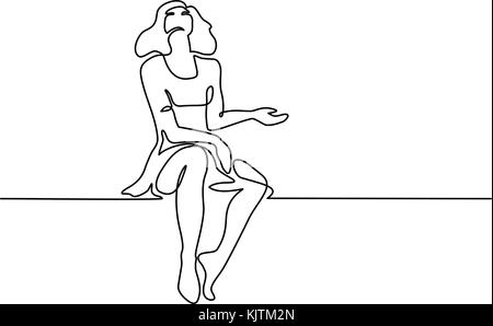 Femme assise, jusqu'à la pluie et l'attente Illustration de Vecteur