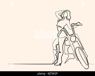 Femme debout près de moto Illustration de Vecteur