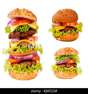 Trois hamburgers savoureux isolated on white Banque D'Images