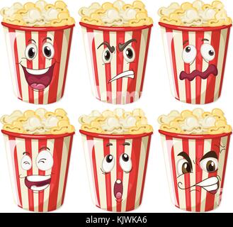 Différentes expressions du visage sur popcorn tasses illustration Illustration de Vecteur