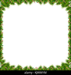 Cadre décoré d'arbres de Noël isolé sur fond blanc avec l'espace pour le texte.. Modèle, frontière. Banque D'Images