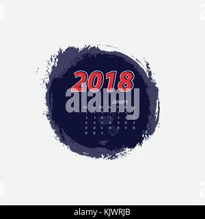 Janvier 2018 Modèle de calendrier.commence à partir de lundi.Vector illustration. Illustration de Vecteur
