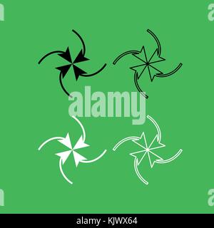 Quatre flèches en boucle dans le centre de l'icône . Jeu de couleurs noir et blanc . Illustration de Vecteur