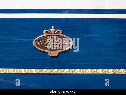 Plaque sur le côté d'un grand luxe first class wagon de chemin de fer sur le nord de l'Espagne Renfe Feve du chemin de fer à voie étroite Banque D'Images