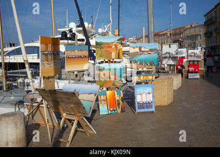 Peintures à vendre, saint st tropez port, port, Riviera, cote d'azur, sud de la france Banque D'Images