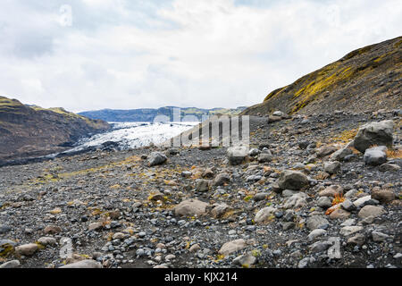 Voyager en Islande - vallée volcanique et glacier solheimajokull (sud langues glaciaires du myrdalsjokull ice cap) dans l'Atlantique islandais katla géoparc sur Banque D'Images