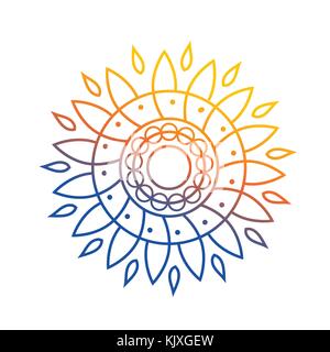 Soleil indien logo mandala, mandala avec des rayons, illustration, conception de panneau isolé sur fond blanc. Illustration de Vecteur