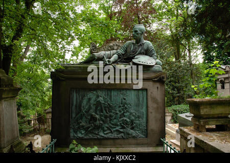 Monument sur la tombe de Théodore Géricault peintre et lithographe, enterré au cimetière du Père-Lachaise, paires, France Banque D'Images