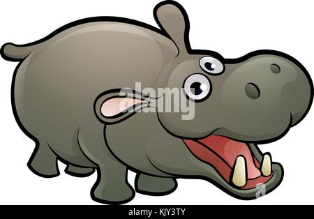 Personnage de dessin animé Hippo Safari Animals Illustration de Vecteur