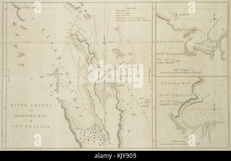 Tamise et le mercure Bay en Nouvelle Zélande ; baie des Îles en Nouvelle-Zélande ; Tolaga Bay en Nouvelle Zélande (carte par le capitaine James Cook, 1773) Banque D'Images