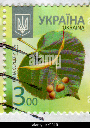 Gomel, Bélarus, 20 novembre 2017, de timbres en Ukraine montre image de la linden cœur, vers 2013. Banque D'Images