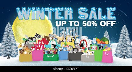 Vente d'hiver avec l'objet dans votre panier Illustration de Vecteur