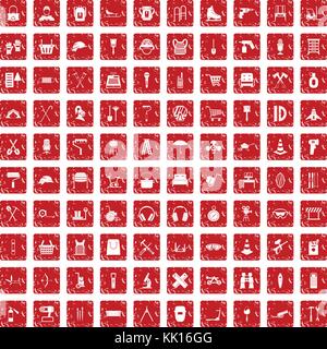 100 icons set costume rouge grunge Illustration de Vecteur