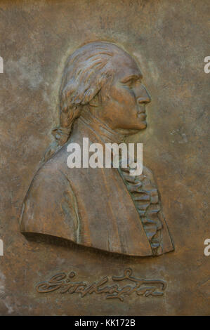 Une plaque affichant une image de George Washington à Mount Vernon Banque D'Images