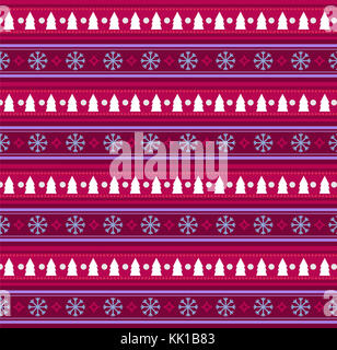Fête mignon rouge, blanc, violet et bleu motif à rayures sans couture avec flocons de neige et d'arbres de Noël l'impression. Illustration vectorielle, modèle, backgrou Banque D'Images