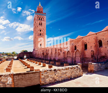 Concept de voyage dans le monde entier.Koutoubia, Marrakech, Maroc. Banque D'Images