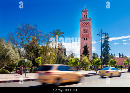 Concept de voyage dans le monde entier.Koutoubia, Marrakech, Maroc. Banque D'Images