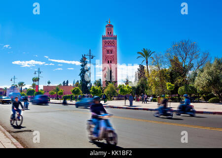 Concept de voyage dans le monde entier.Koutoubia, Marrakech, Maroc. Banque D'Images