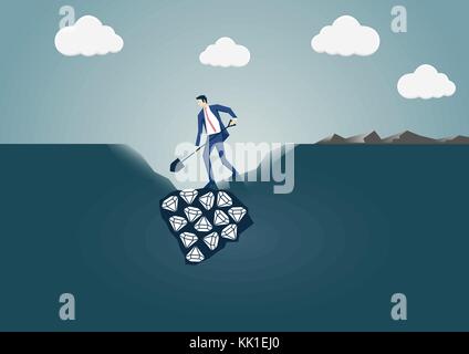 Vector illustration de l'homme d'affaires pour la recherche des diamants. concept pour rechercher et trouver ou la réussite de l'entreprise Illustration de Vecteur