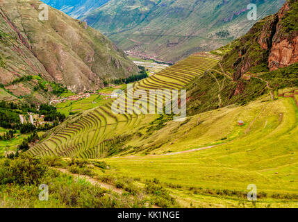 Terrasses inca, la vallée sacrée, Pisac, région de Cuzco, Pérou Banque D'Images