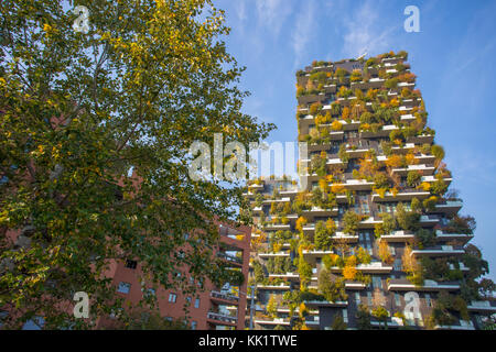 Milan, Italie, 11 novembre 2017 - 'bosco' verticale verticale, forêt en automne, appartements et bâtiments dans la zone 'isola' de la ville de Milan Banque D'Images